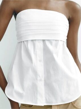 Zara White Strapless Poplin Bustier Top Size M